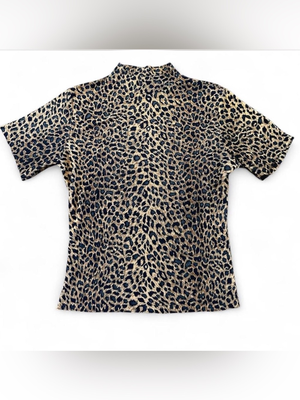 Vintage Basics Leopard Print Sheer Stretchy Crop Top – short sleeve